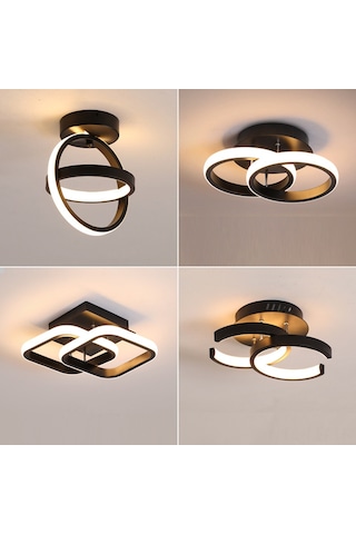 Leezsing Modern Led Avize: Salon, Koridor Ve Balkon İçin 3 Renk Aydınlatma - Şık Siyah Çift Halka Tasarım Siyah