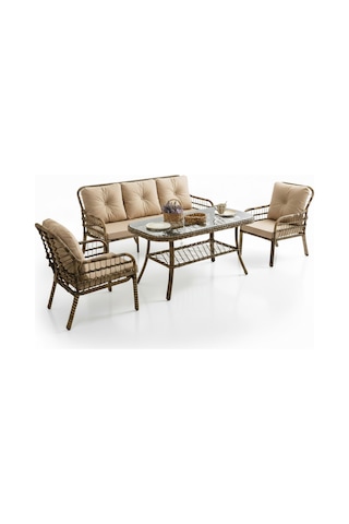 Capri Swing Pisa Üçlü Rattan Bahçe Balkon Oturma Grubu Kahve 753