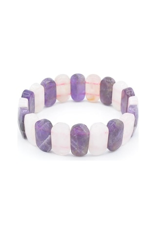 Murty99 Oval Hakiki Pembe Kuvars Ametist Taşı Bileklik Mor