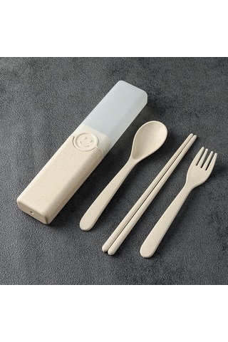 Sones 4'ü 1 Arada Taşınabilir Buğday Samanı Sofra Takımı Açık Hava Seyahat Saklama Sofra Takımı Kutusu, Stil: B Çubuklarla Diğer