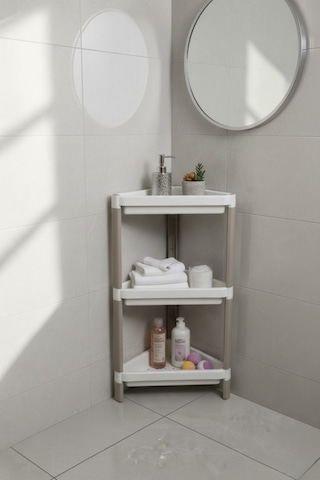 3 Katlı Banyo Köşe Rafı - Duş İçi Şampuanlık Ve Düzenleyici Organizer - Modüler Üçgen Raf Beyaz