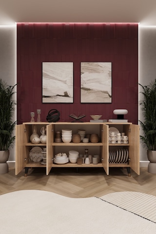 Asra Trend 4 Kapaklı Konsol KNSL01 %100 MDF Metal Ayaklı Çok Amaçlı Dolap Sonoma