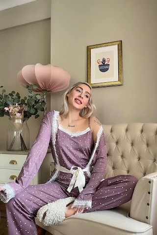 Dgestivaa Kadın 3'lü Pijama Takımı Mor Beyaz