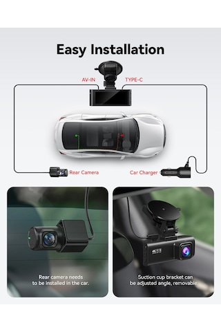 Bagajon 4k Ön Kamera + 1080p Arka Araç Kamerası 24 Saat Kayıt + Park Modu + Kayıt Kiti
