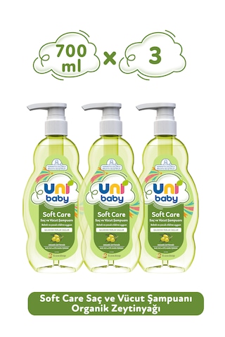 Uni Baby Soft Care Organik Zeytinyağlı Saç ve Vücut Şampuanı 700 Ml 3'lü