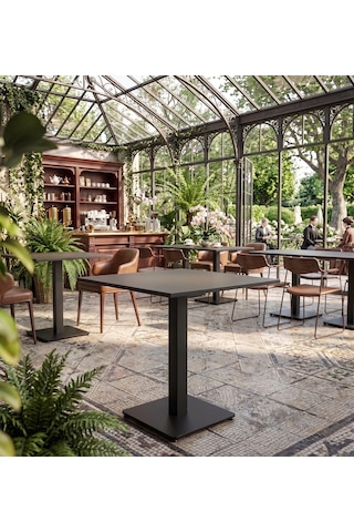 Kompakt Laminat Kare Cafe Retstoran Ve Ev Yemek Masası 60x60 Cm Füme Tablalı
