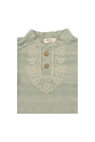 Düğme Detaylı Erkek Bebek Takım Yeşil Bipamuk 001