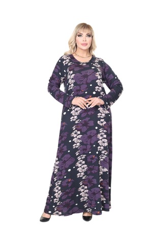 Melsay Butik Mor Gelincik Desen Uzun Kollu Kadın Tesettür Elbise Mor