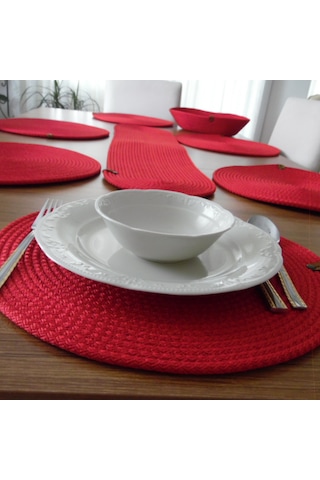 Kırmızı 6 Kişilik 8 Parça Amerikan Servis, Hasır Supla Takımı, Ta Kırmızı