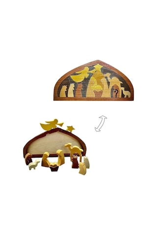 Fortunelane Ahşap İsa Doğuşu Puzzle Dekorasyon, Ev Dekoru Ve Zeka Oyunu, 20x9cm