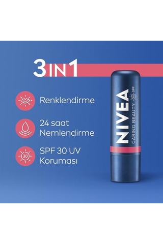 Nıvea Rose Renkli Nemlendirici Dudak Bakım Kremi 4.8gr, Spf30, Allık Etkisi, Dudak Ve Yanaklar, E Vitamini
