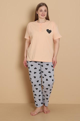 Wordex Mirano 4515 Kalpli Kısa Kollu Pamuklu Penye Büyük Beden Kadın Pijama Takımı Somon