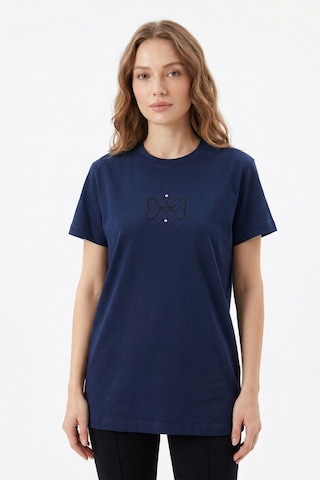 Missemramiss Pamuklu Nakışlı Tshirt Tunik 5360 Lacivert