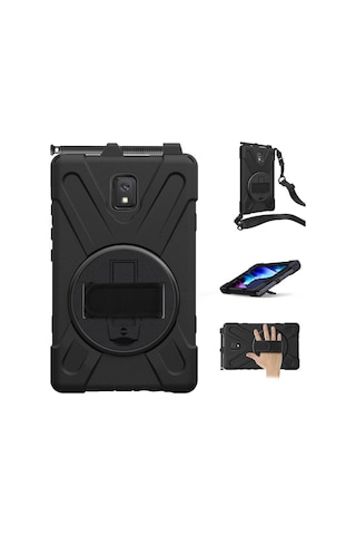 Galaxy Tab Active 3 T577 Uyumlu Tam Koruma Defender Askılı 360 Dönebilir Standlı Zırh Tablet Kılıfı Korumalı Kapak