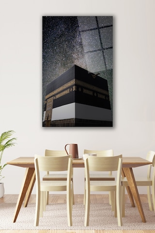 Kabe Kutsal Topraklar İslami Dikey Cam Tablo Evlika Dini Modern Ev Ofis Salon Hediyelik Büyük Tablo