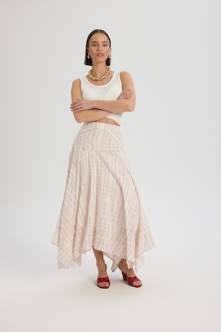 Mai Collection Mai Studios Co. Lila Peigi Çizgili Parçalı Midi Etek Lila