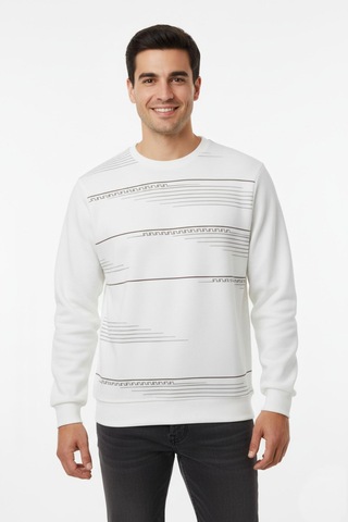 Baglan Erkek Sıfır Yaka Sweatshirt Bgl-st04863 Ekru