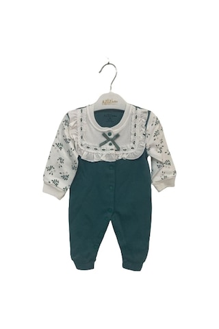 Aziz Bebe Kurdaleli Fiyonklu Fisto Yakalı Kız Bebek Tulum 6905 001