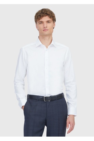 Ramsey Beyaz Düz Slim Fit Uzun Dokuma Klasik %100 Pamuk Gömlek beyaz white