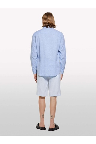 %100 Keten Slim Fit Bermuda Şort Erkek Mavi Şort - 325p4aghs9010 Açık Gri