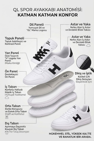 Ayakkabı Fuarı Elit Asqla1457 Kadın Klasik Sneaker Beyaz - Siyah