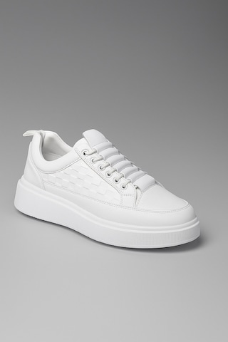 Günlük Erkek Spor Ayakkabı Bağcıklı Dikiş Detaylı Hafif Kalın Yüksek Taban Sneaker 418 Beyaz