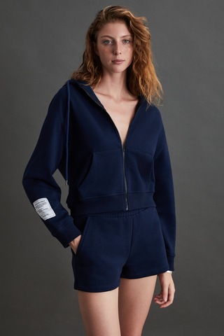 Ethıquet Lyka  Kadın Organik Pamuk 3 Iplik Içi Şardonlu Süs Etiketi Detaylı Regular Lacivert Sweatshirt
