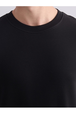 Lcwaıkıkı Classic Siyah Bisiklet Yaka Dokulu Erkek Sweatshirt