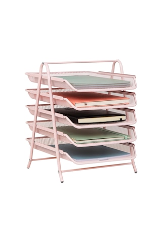 Ağ Koleksiyonu Kağıt Rafı, 5 Katlı, Dosya Saklama, Çalışma Masası Düzenleyici, Metal Örgü, Metal, Pembe, 5 Katlı Diğer