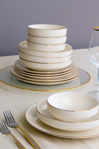 Tabak Evi Sofia Altın Yaldız Porselen Yemek Takımı 24 Parça 6 Kişilik Beyaz - Altın