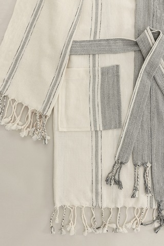 Raw Pamuk Yarasa Kol Natural Çizgili Kimono S-m 1516a Krem