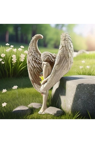 Tenfowee Bahçe İçin Aydınlatmalı Mavi Resin Melek Heykeli - Ruhani Güzellik Ve Umut Simgesi