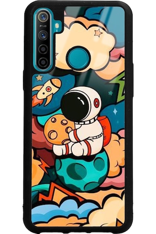 Oppo Real Me 5i Baby Astronaut Tasarımlı Glossy Telefon Kılıfı Siyah