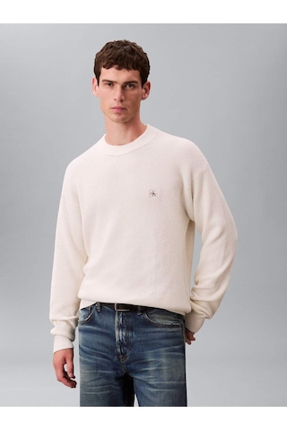 Calvin Klein Ls Ez Cotton Waffle Crwnk Swtr 9-12594 Beyaz