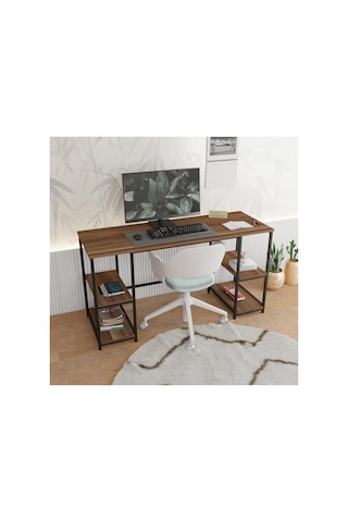 140x50 Cm Boyutunda Kitaplıklı Modern Çalışma Masası, Ceviz-siyah Renk 120x60