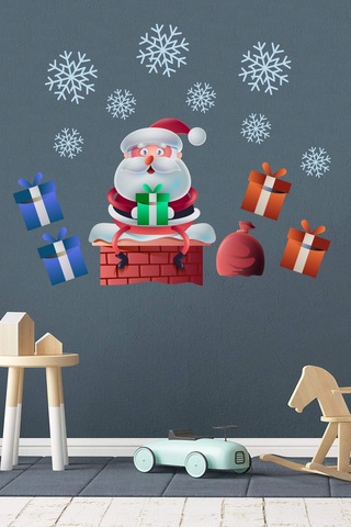Crevidi Evin Bacasında Oturan Sevimli Noel Baba Çocuk Odası Duvar