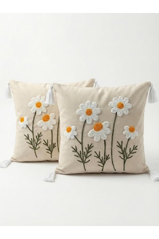 2 Adet 40x40 Cm Punch Papatya Desenli Gizli Fermuarlı Kırlent Kılıfı Dekoratif Yastık Kılıfı Salon Oturma Odası Kırlent Seti Diğer
