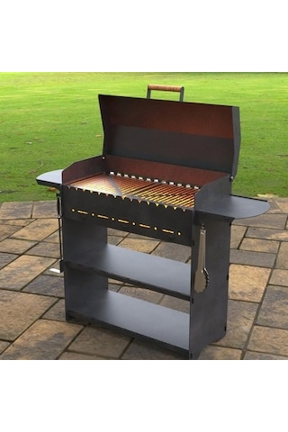 Kapaklı Barbekü Büyük Portatif Mangal Ve Izgaraları Siyah