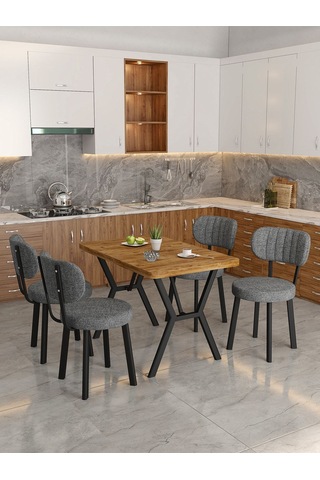 Azra 70x110cm Atlantik Mutfak Masası, Mutfak Masası Takımı, Yemek Masası, 4 Koyu Gri Sandalye Koyu Gri