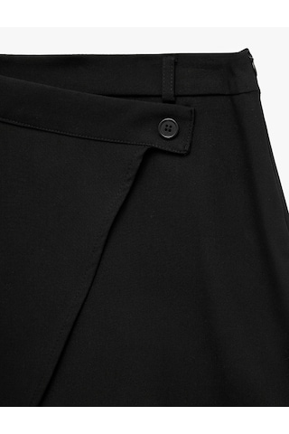 Koton Viskon Karışımlı Düğmeli Slim Fit Kruvaze Mini Etek Siyah 7wal70010ıw