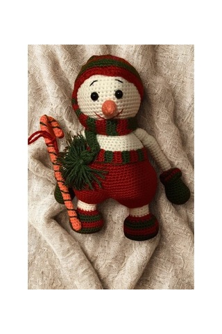 Rüwüzel Amigurumi Kardan Adam & Lavanta Kokulu Mum Yılbaşı Hediye Seti Kirmızı