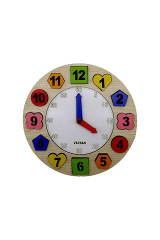Vavsan Geometrik Şekil Eğitici Saat Ahşap Bultak Oyuncak