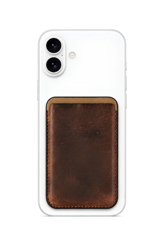 iPhone Uyumlu 16 Premium Hakiki Deri Cüzdan Magsafe Vintage Kahverengi