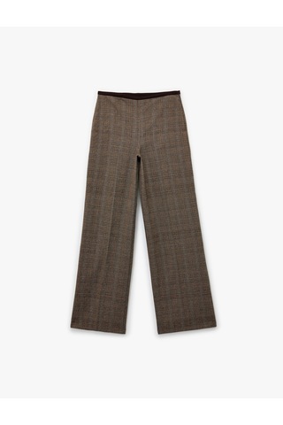 Koton Normal Bel Straight Fit Kumaş Düz Kesim Ekose Pantolon Kahverengi Ekose 7wak40006ew