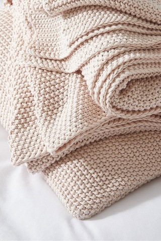 The White Company Lyra Throw, Yumuşak Pamuk Örgü Battaniye, 140 X 200 Cm Polyester Battaniye Bej Tek Ebat