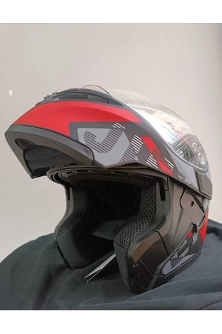 Kc 902 Full Face Çene Açılır Güneş Vizörlü Motosiklet Kaskı L Beden Siyah Kırmızı Gri Siyah - Kırmızı