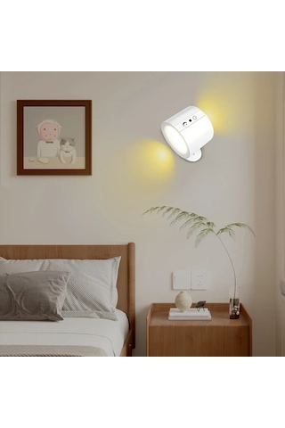 Motion003 Led Manyetik Duvar Aplik Lambası Beyaz Usb Şarjlı Kumandalı 3 Renk Kısılabilir 360 Dönebilir Beyaz