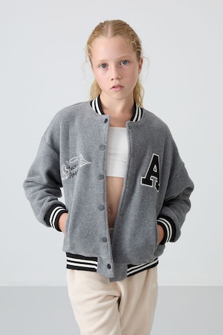 Tommy Life Gri Melanj Kalın Yumuşak Dokulu Standart Fit Nakışlı Polar Kız Çocuk Kolej Ceket - 75156 Gri Melanj