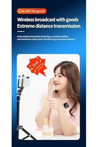 Kablosuz Yaka Mikrofonu Tekli Mikrofon İphone 16 İle Uyumlu Type-c/aux/lightning Portlu Telefon Pc Tablet Video Kayıt Röportaj Canlı Yayın Vlog Kablosuz Mikrofon 1030