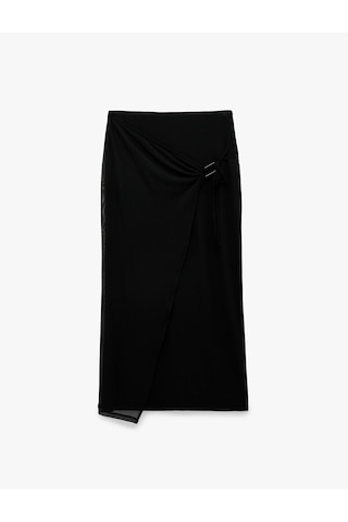 Koton Slim Fit Bağlamalı Toka Detaylı Tül Midi Etek Siyah 6sak10074uk